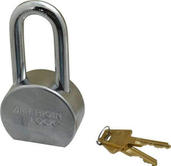 American Lock - 2" Shackle Clearance, Keyed Different A701 Padlock - 7/16" Shackle Diam, Steel, with Satin Chrome, Triple Plated Finish - Apex Tool & Supply