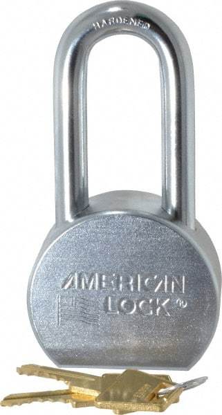 American Lock - 2" Shackle Clearance, Keyed Alike A701 Padlock - 7/16" Shackle Diam, Steel, with Satin Chrome, Triple Plated Finish - Apex Tool & Supply