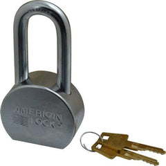 American Lock - 2" Shackle Clearance, Keyed Alike A701 Padlock - 7/16" Shackle Diam, Steel, with Satin Chrome, Triple Plated Finish - Apex Tool & Supply