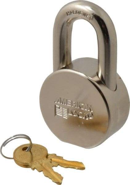 American Lock - 1-1/16" Shackle Clearance, Keyed Different AH10 Padlock - 7/16" Shackle Diam, Steel, with Satin Chrome, Triple Plated Finish - Apex Tool & Supply