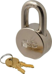 American Lock - 1-1/16" Shackle Clearance, Keyed Different AH10 Padlock - 7/16" Shackle Diam, Steel, with Satin Chrome, Triple Plated Finish - Apex Tool & Supply