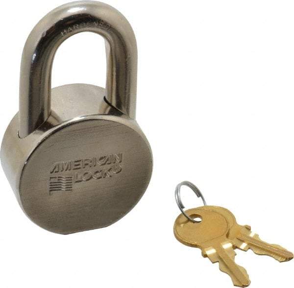 American Lock - 1-1/16" Shackle Clearance, Keyed Alike AH10 Padlock - 7/16" Shackle Diam, Steel, with Satin Chrome, Triple Plated Finish - Apex Tool & Supply