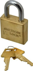 American Lock - 1-1/8" Shackle Clearance, Keyed Alike A5570 Padlock - 3/8" Shackle Diam, Steel & Brass, with Solid Extruded Brass Finish - Apex Tool & Supply