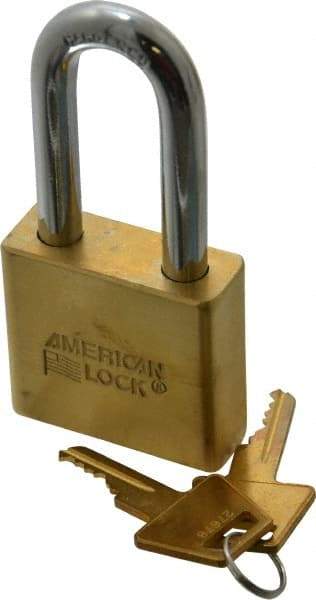 American Lock - 2" Shackle Clearance, Keyed Alike A5571 Padlock - 3/8" Shackle Diam, Steel & Brass, with Solid Extruded Brass Finish - Apex Tool & Supply