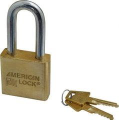 American Lock - 2" Shackle Clearance, Keyed Alike A5571 Padlock - 3/8" Shackle Diam, Steel & Brass, with Solid Extruded Brass Finish - Apex Tool & Supply