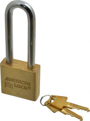 American Lock - 3" Shackle Clearance, Keyed Alike A5572 Padlock - 3/8" Shackle Diam, Steel & Brass, with Solid Extruded Brass Finish - Apex Tool & Supply