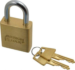American Lock - 1-1/8" Shackle Clearance, Keyed Alike A5560 Padlock - 5/16" Shackle Diam, Steel & Brass, with Solid Extruded Brass Finish - Apex Tool & Supply