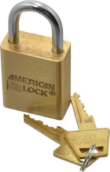 American Lock - 1" Shackle Clearance, Keyed Different A5530 Padlock - 1/4" Shackle Diam, Steel & Brass, with Solid Extruded Brass Finish - Apex Tool & Supply