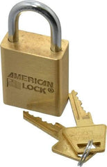 American Lock - 1" Shackle Clearance, Keyed Different A5530 Padlock - 1/4" Shackle Diam, Steel & Brass, with Solid Extruded Brass Finish - Apex Tool & Supply