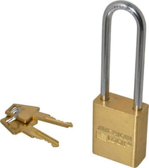 American Lock - 3" Shackle Clearance, Keyed Alike A5532 Padlock - 1/4" Shackle Diam, Steel & Brass, with Solid Extruded Brass Finish - Apex Tool & Supply
