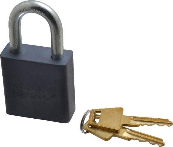 American Lock - 1-1/8" Shackle Clearance, Keyed Different A10 Padlock - 5/16" Shackle Diam, Aluminum, with Solid Aluminum Finish - Apex Tool & Supply