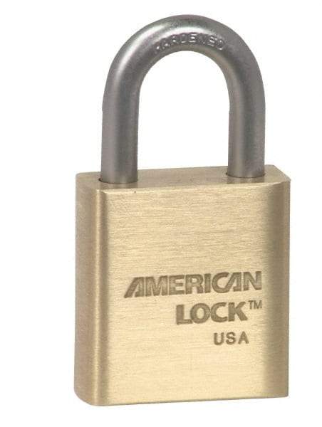 American Lock - 1-1/16" Shackle Clearance, Keyed Alike A5560 Padlock - 5/16" Shackle Diam, Steel & Brass, with Solid Extruded Brass Finish - Apex Tool & Supply