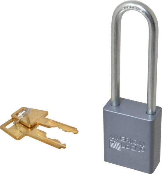 American Lock - 3" Shackle Clearance, Keyed Different A32 Padlock - 1/4" Shackle Diam, Aluminum, with Solid Aluminum Finish - Apex Tool & Supply