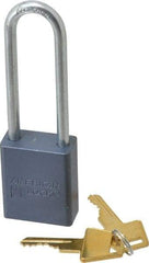 American Lock - 3" Shackle Clearance, Keyed Alike A32 Padlock - 1/4" Shackle Diam, Aluminum, with Solid Aluminum Finish - Apex Tool & Supply