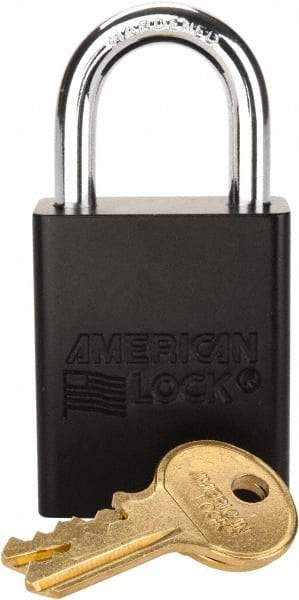 American Lock - Keyed Alike Conductive Lockout Padlock - 1" Shackle Clearance, 1/4" Shackle Diam, 1.8" Body Height x 1-1/2" Body Width, Black, 5 Pins - Apex Tool & Supply