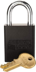 American Lock - Keyed Alike Conductive Lockout Padlock - 1" Shackle Clearance, 1/4" Shackle Diam, 1.8" Body Height x 1-1/2" Body Width, Black, 5 Pins - Apex Tool & Supply