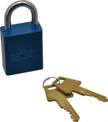 American Lock - Keyed Different Conductive Lockout Padlock - 1" Shackle Clearance, 1/4" Shackle Diam, 1.8" Body Height x 1-1/2" Body Width, Blue, 5 Pins - Apex Tool & Supply