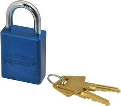 American Lock - Keyed Alike Conductive Lockout Padlock - 1" Shackle Clearance, 1/4" Shackle Diam, 1.8" Body Height x 1-1/2" Body Width, Blue, 5 Pins - Apex Tool & Supply