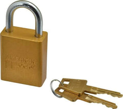 American Lock - Keyed Different Conductive Lockout Padlock - 1" Shackle Clearance, 1/4" Shackle Diam, 1.8" Body Height x 1-1/2" Body Width, Yellow, 5 Pins - Apex Tool & Supply