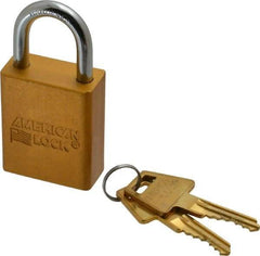 American Lock - Keyed Alike Conductive Lockout Padlock - 1" Shackle Clearance, 1/4" Shackle Diam, 1.8" Body Height x 1-1/2" Body Width, Yellow, 5 Pins - Apex Tool & Supply