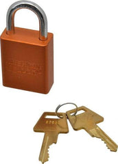 American Lock - Keyed Different Conductive Lockout Padlock - 1" Shackle Clearance, 1/4" Shackle Diam, 1.8" Body Height x 1-1/2" Body Width, Orange, 5 Pins - Apex Tool & Supply