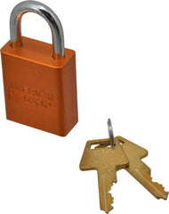 American Lock - Keyed Alike Conductive Lockout Padlock - 1" Shackle Clearance, 1/4" Shackle Diam, 1.8" Body Height x 1-1/2" Body Width, Orange, 5 Pins - Apex Tool & Supply
