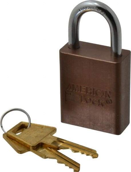 American Lock - Keyed Different Conductive Lockout Padlock - 1" Shackle Clearance, 1/4" Shackle Diam, 1.8" Body Height x 1-1/2" Body Width, Brown, 5 Pins - Apex Tool & Supply