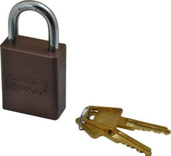 American Lock - Keyed Alike Conductive Lockout Padlock - 1" Shackle Clearance, 1/4" Shackle Diam, 1.8" Body Height x 1-1/2" Body Width, Brown, 5 Pins - Apex Tool & Supply