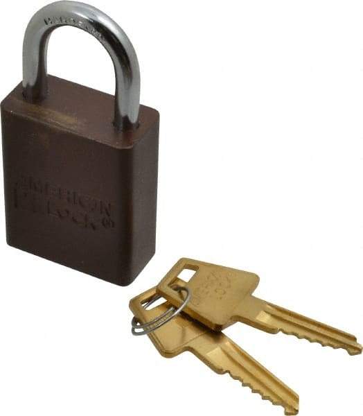 American Lock - Keyed Alike Conductive Lockout Padlock - 1" Shackle Clearance, 1/4" Shackle Diam, 1.8" Body Height x 1-1/2" Body Width, Brown, 5 Pins - Apex Tool & Supply