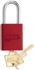 American Lock - Keyed Different Conductive Lockout Padlock - 1-1/2" Shackle Clearance, 1/4" Shackle Diam, 1.8" Body Height x 1-1/2" Body Width, Red, 5 Pins - Apex Tool & Supply