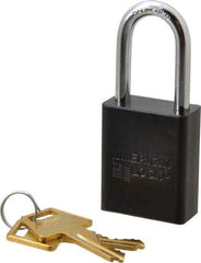 American Lock - Keyed Alike Conductive Lockout Padlock - 1-1/2" Shackle Clearance, 1/4" Shackle Diam, 1.8" Body Height x 1-1/2" Body Width, Black, 5 Pins - Apex Tool & Supply