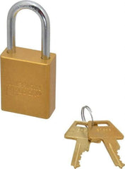 American Lock - Keyed Different Conductive Lockout Padlock - 1-1/2" Shackle Clearance, 1/4" Shackle Diam, 1.8" Body Height x 1-1/2" Body Width, Yellow, 5 Pins - Apex Tool & Supply