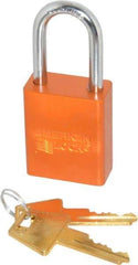 American Lock - Keyed Alike Conductive Lockout Padlock - 1-1/2" Shackle Clearance, 1/4" Shackle Diam, 1.8" Body Height x 1-1/2" Body Width, Orange, 5 Pins - Apex Tool & Supply