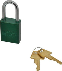 American Lock - Keyed Alike Conductive Lockout Padlock - 1-1/2" Shackle Clearance, 1/4" Shackle Diam, 1.8" Body Height x 1-1/2" Body Width, Green, 5 Pins - Apex Tool & Supply