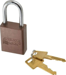 American Lock - Keyed Alike Conductive Lockout Padlock - 1-1/2" Shackle Clearance, 1/4" Shackle Diam, 1.8" Body Height x 1-1/2" Body Width, Brown, 5 Pins - Apex Tool & Supply