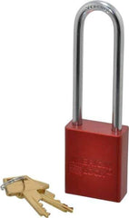 American Lock - Keyed Different Conductive Lockout Padlock - 3" Shackle Clearance, 1/4" Shackle Diam, 1.8" Body Height x 1-1/2" Body Width, Red, 5 Pins - Apex Tool & Supply
