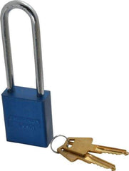 American Lock - Keyed Alike Conductive Lockout Padlock - 3" Shackle Clearance, 1/4" Shackle Diam, 1.8" Body Height x 1-1/2" Body Width, Blue, 5 Pins - Apex Tool & Supply