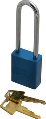 American Lock - Keyed Alike Conductive Lockout Padlock - 3" Shackle Clearance, 1/4" Shackle Diam, 1.8" Body Height x 1-1/2" Body Width, Blue, 5 Pins - Apex Tool & Supply