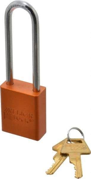 American Lock - Keyed Different Conductive Lockout Padlock - 3" Shackle Clearance, 1/4" Shackle Diam, 1.8" Body Height x 1-1/2" Body Width, Orange, 5 Pins - Apex Tool & Supply