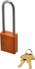 American Lock - Keyed Different Conductive Lockout Padlock - 3" Shackle Clearance, 1/4" Shackle Diam, 1.8" Body Height x 1-1/2" Body Width, Orange, 5 Pins - Apex Tool & Supply