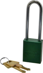 American Lock - Keyed Different Conductive Lockout Padlock - 3" Shackle Clearance, 1/4" Shackle Diam, 1.8" Body Height x 1-1/2" Body Width, Green, 5 Pins - Apex Tool & Supply