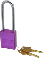 American Lock - Keyed Different Conductive Lockout Padlock - 3" Shackle Clearance, 1/4" Shackle Diam, 1.8" Body Height x 1-1/2" Body Width, Purple, 5 Pins - Apex Tool & Supply