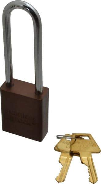 American Lock - Keyed Different Conductive Lockout Padlock - 3" Shackle Clearance, 1/4" Shackle Diam, 1.8" Body Height x 1-1/2" Body Width, Brown, 5 Pins - Apex Tool & Supply