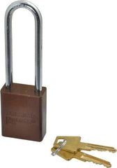 American Lock - Keyed Alike Conductive Lockout Padlock - 3" Shackle Clearance, 1/4" Shackle Diam, 1.8" Body Height x 1-1/2" Body Width, Brown, 5 Pins - Apex Tool & Supply