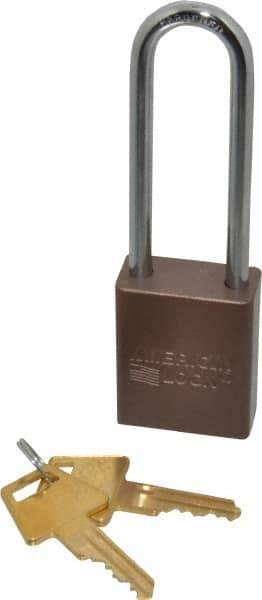 American Lock - Keyed Alike Conductive Lockout Padlock - 3" Shackle Clearance, 1/4" Shackle Diam, 1.8" Body Height x 1-1/2" Body Width, Brown, 5 Pins - Apex Tool & Supply