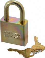 American Lock - 1-1/8" Shackle Clearance, Keyed Alike A5200GLN Padlock - 5/16" Shackle Diam, Steel, with Solid Steel Finish - Apex Tool & Supply