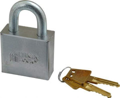 American Lock - 1-1/8" Shackle Clearance, Keyed Different A50 Padlock - 3/8" Shackle Diam, Steel, with Solid Steel Finish - Apex Tool & Supply