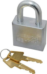American Lock - 1-1/8" Shackle Clearance, Keyed Alike A50 Padlock - 3/8" Shackle Diam, Steel, with Solid Steel Finish - Apex Tool & Supply