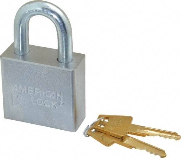 American Lock - 1-1/8" Shackle Clearance, Keyed Alike A50 Padlock - 3/8" Shackle Diam, Steel, with Solid Steel Finish - Apex Tool & Supply