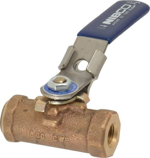 NIBCO - 1/4" Pipe, Reduced Port, Bronze Standard Ball Valve - 1 Piece, Inline - One Way Flow, FNPT x FNPT Ends, Locking Lever Handle, 600 WOG - Apex Tool & Supply
